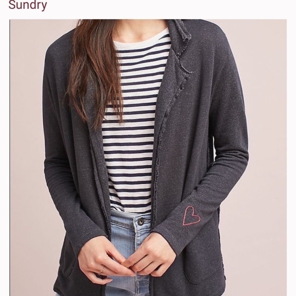 Sundry cardigan jersey knit distressed relaxed heart stitching casual chic